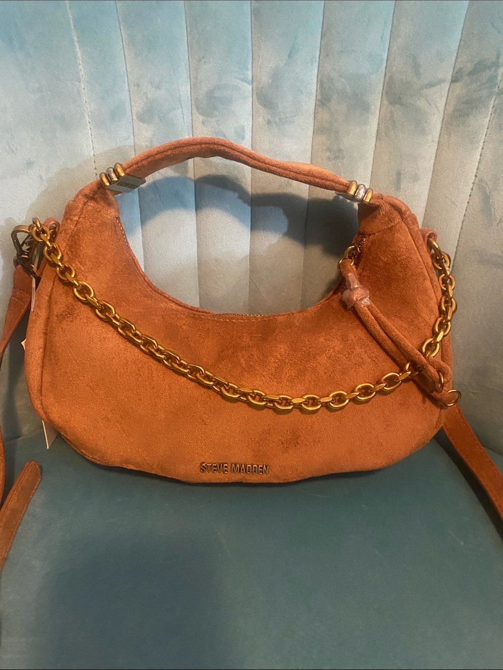 Steve Madden faux Suede Crescent Shoulder Bag with Gold Chain